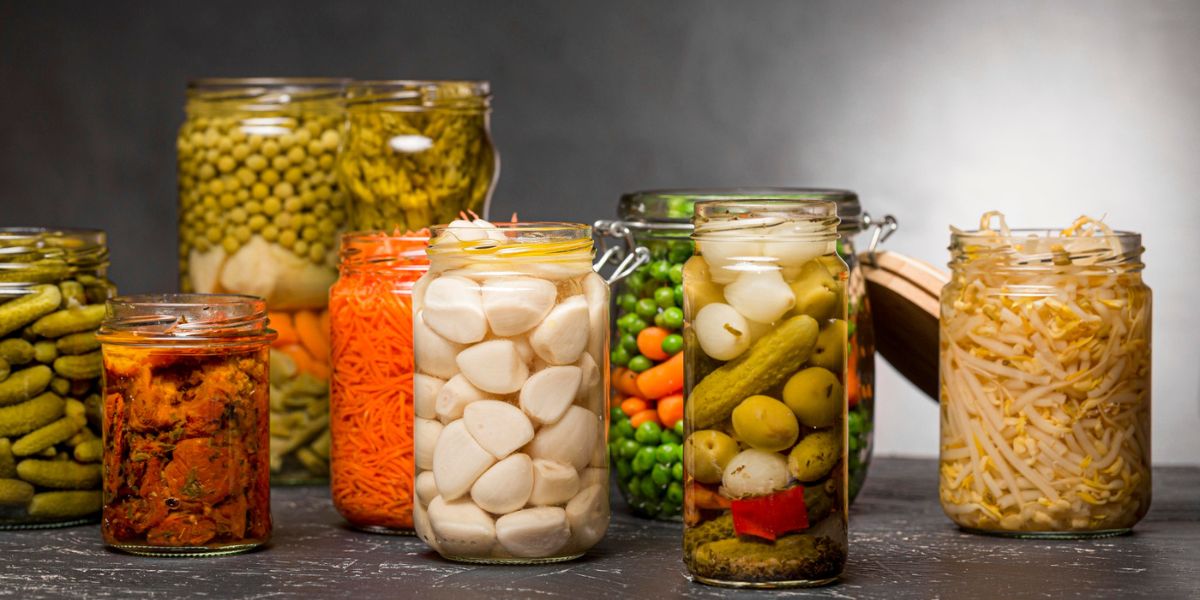 fermented vegetables pickled in glass jars