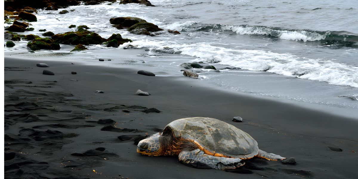 Sea Turtle on Punalu'u Black Sand Beach