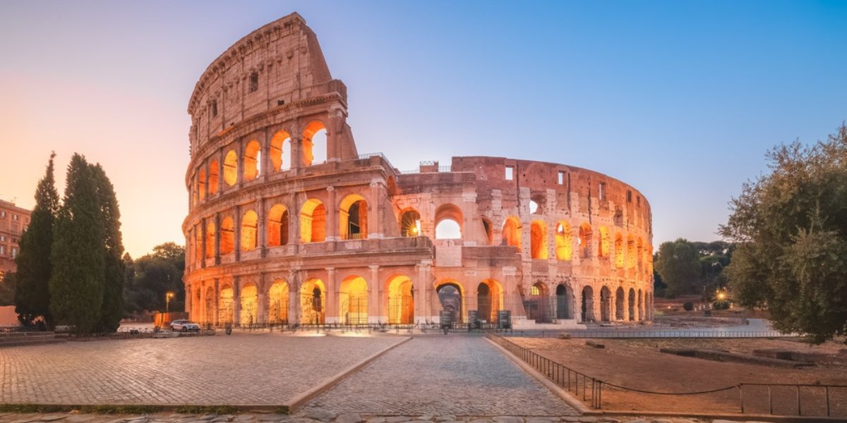 Iconic Flavian Amphitheatre, the ancient Roman Colosseum